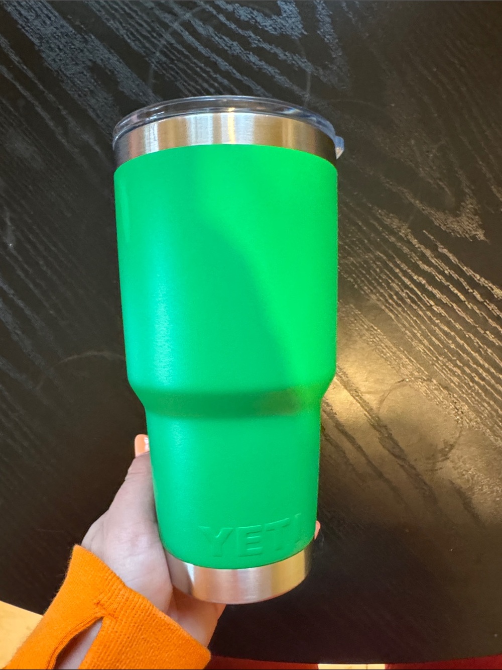 Yeti Rambler Tumbler in Green with Clear Lid